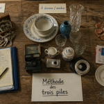 Vider une maison par où commencer tri en trois piles sur table
