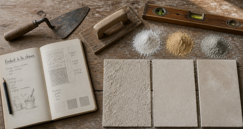Chaux enduit outils et textures mur