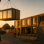 Construction bureaux modulaires grue ouvriers