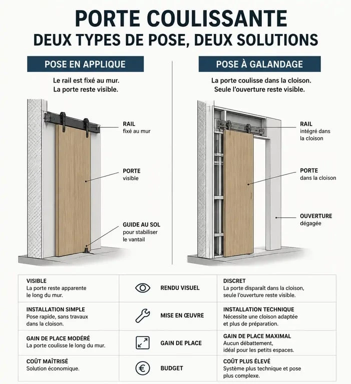 Comparatif technique entre pose en applique et pose à galandage pour système coulissant habitat