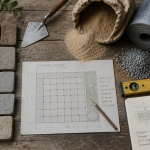 pose pavage outils matériaux sur table