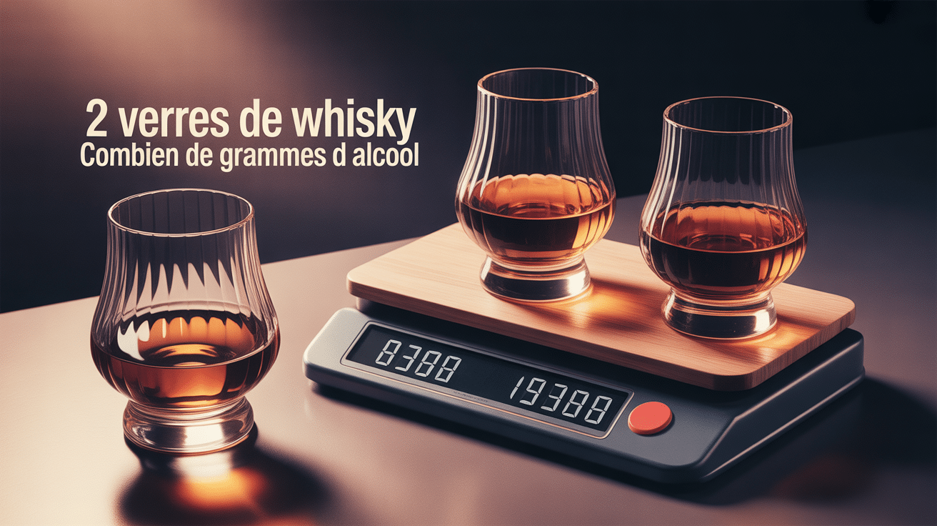 2 verres de whisky combien de gramme, illustration élégante avec balance et glaçons