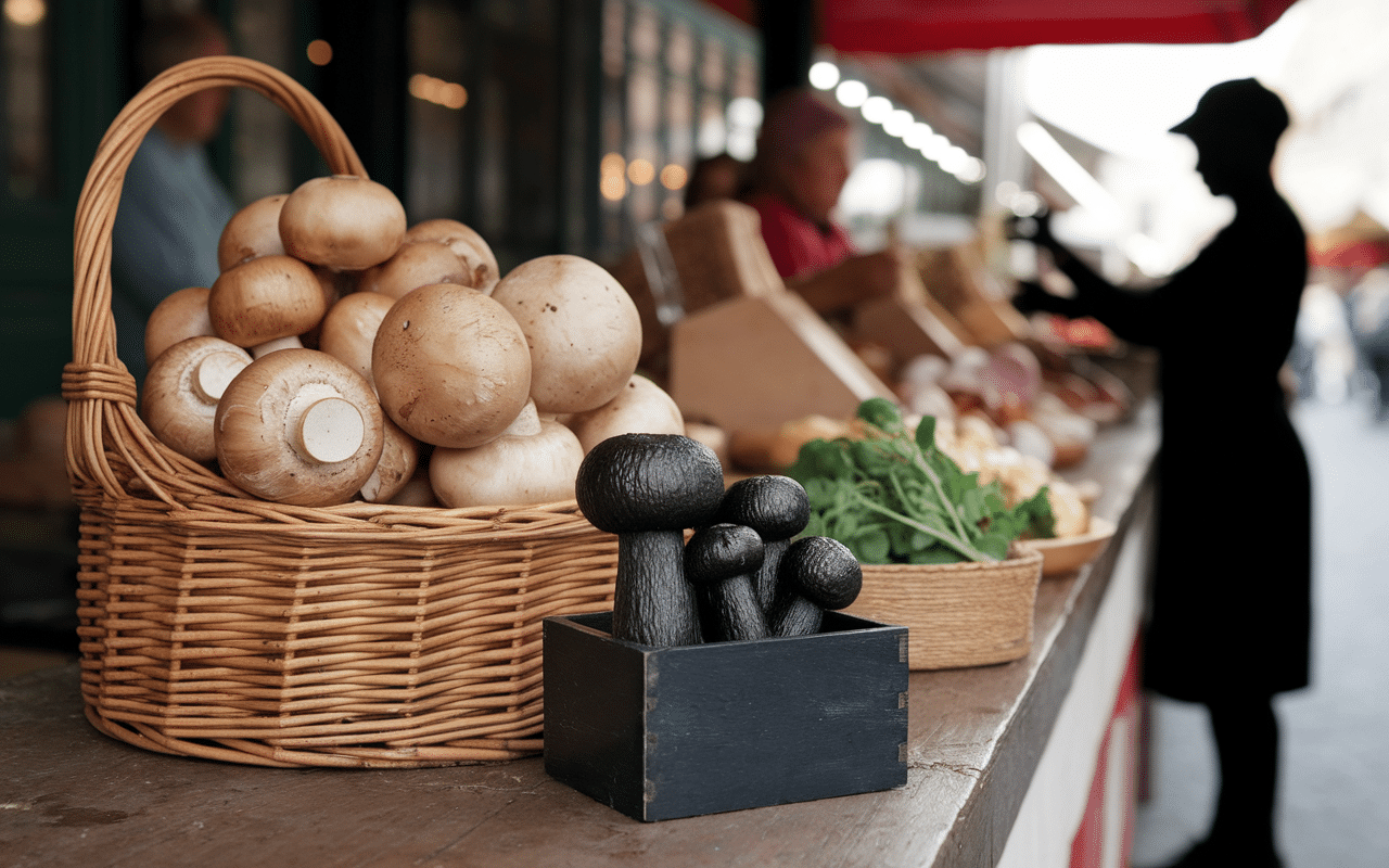 Sélection de tartufo e funghi au marché