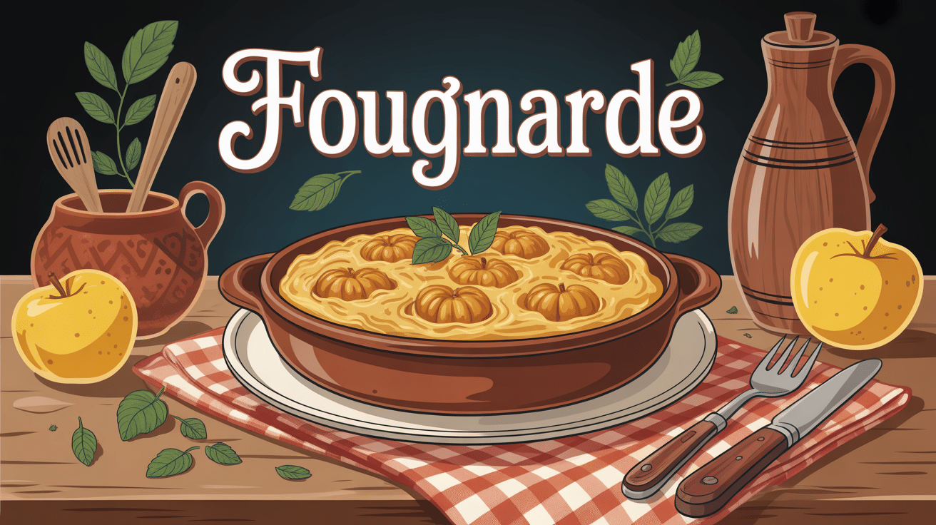 Fougnarde dorée aux pommes dans plat rustique