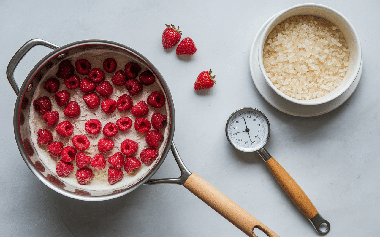 préparation gelée de framboises avec sucre cristallisé