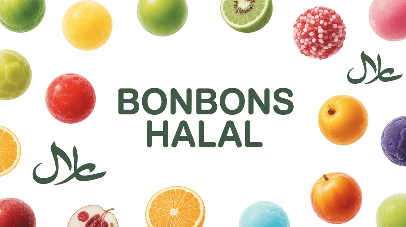 assortiment de bonbons maoam halal colorés avec symboles halal