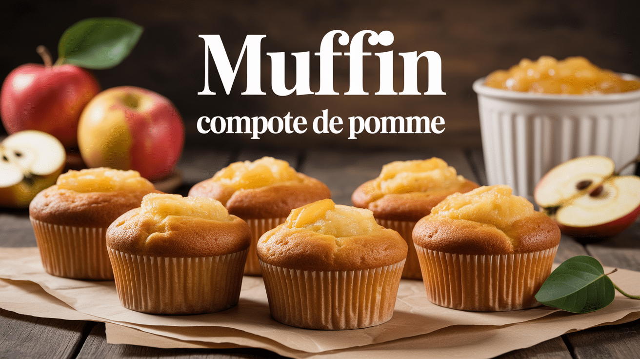 muffin compote de pomme sur table avec pommes et compote
