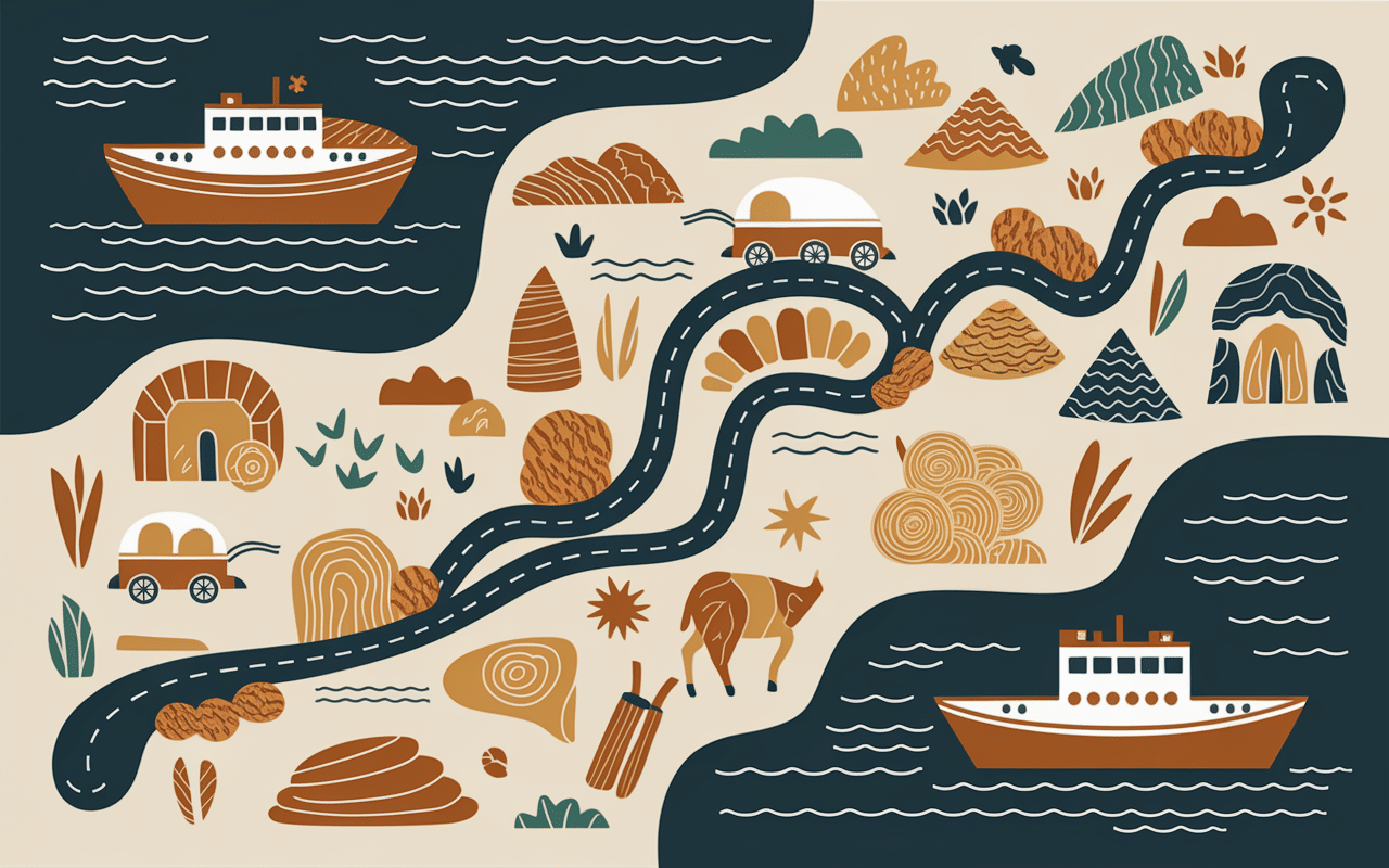 Carte stylisée origine zlabia itinéraires anciens