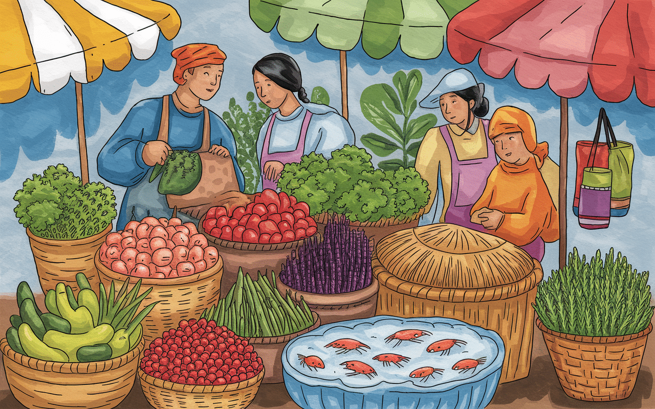 Marche asiatique ingredients salade vietnamienne crevette