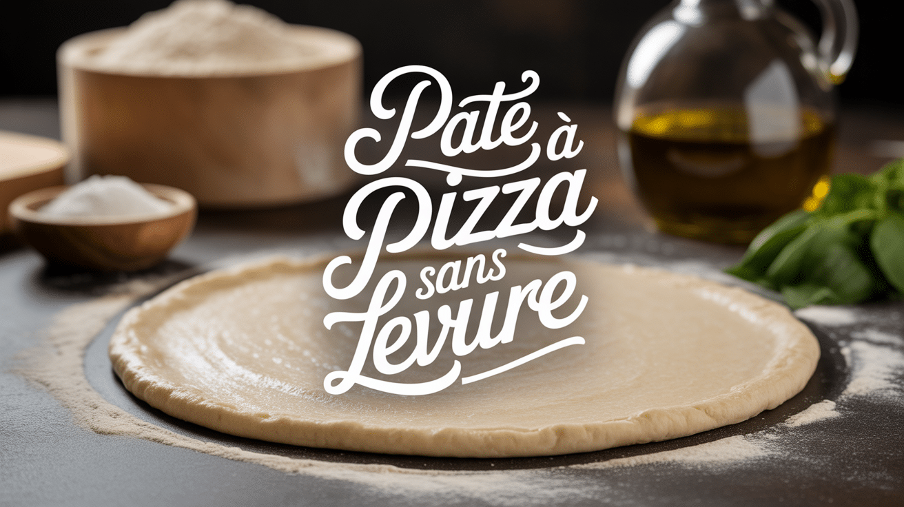 pate a pizza sans levure fine dorée sur plan de travail farine ingrédients