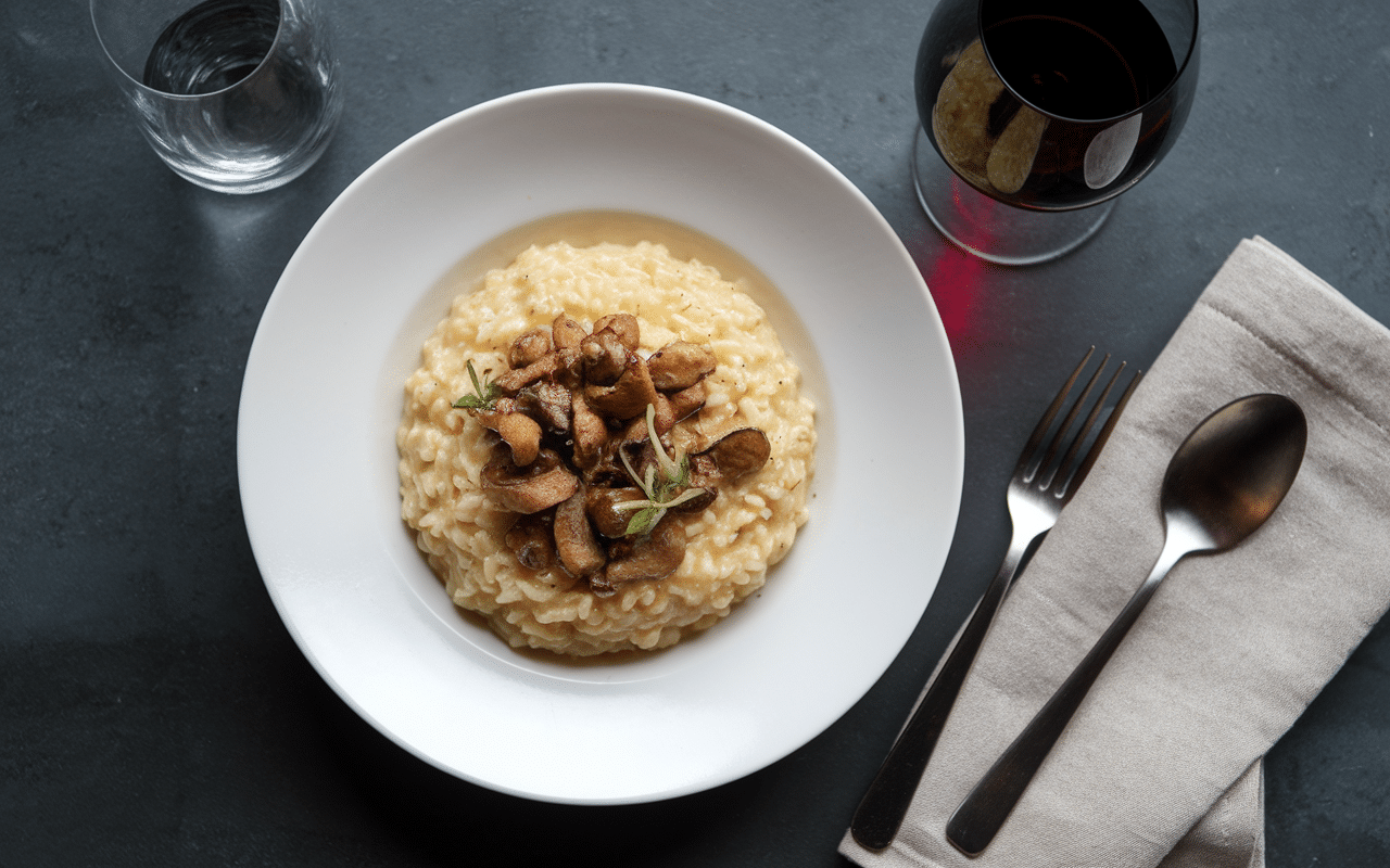 Risotto tartufo e funghi raffiné au restaurant