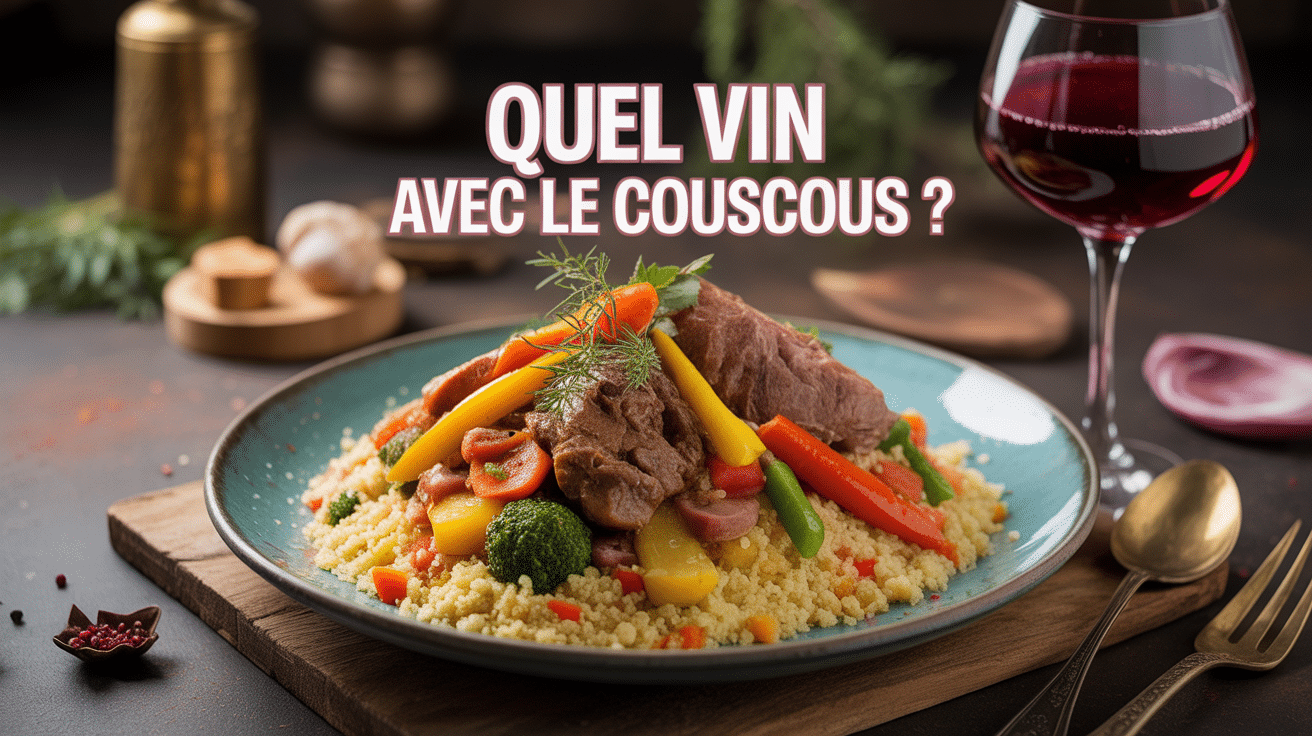 Couscous traditionnel avec verre de vin pour couscous, épices orientales