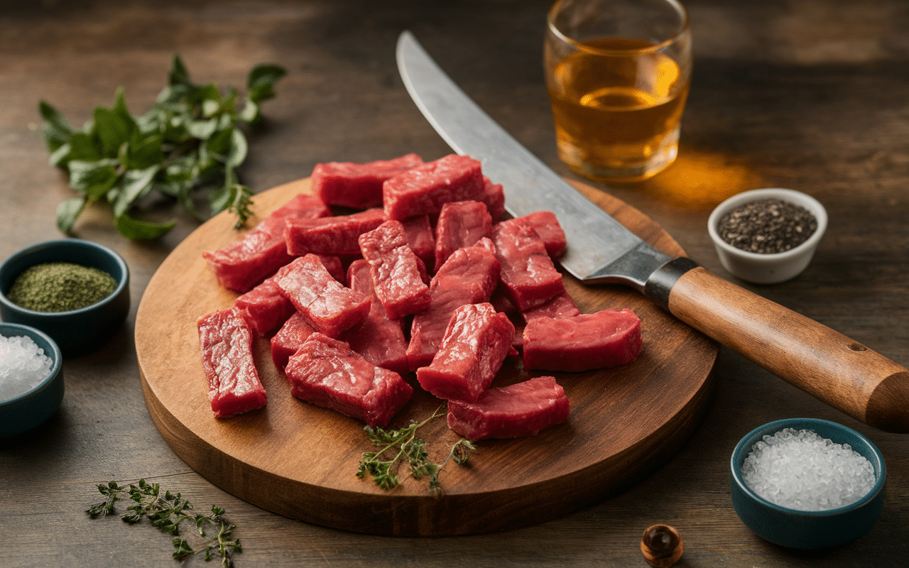 Découpes de lapin cocotte minute crues sur planche