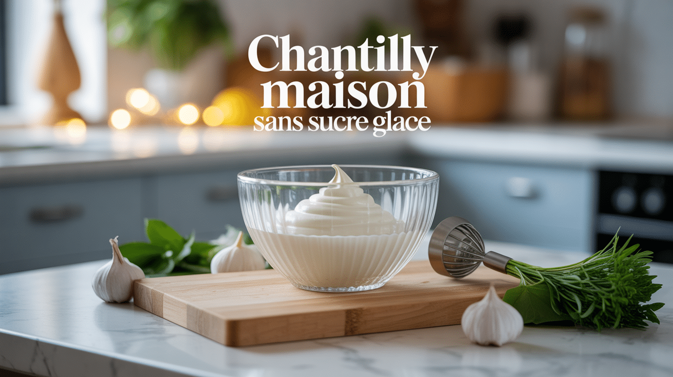 Chantilly maison sans sucre glace onctueuse en cuisine