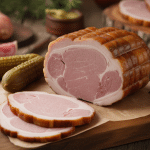 Galantine de porc artisanale tranchée avec cornichons