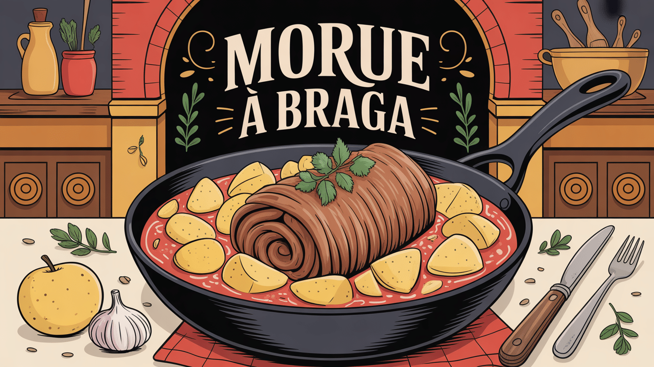 Morue a Braga dorée en poêle avec pommes de terre et ail