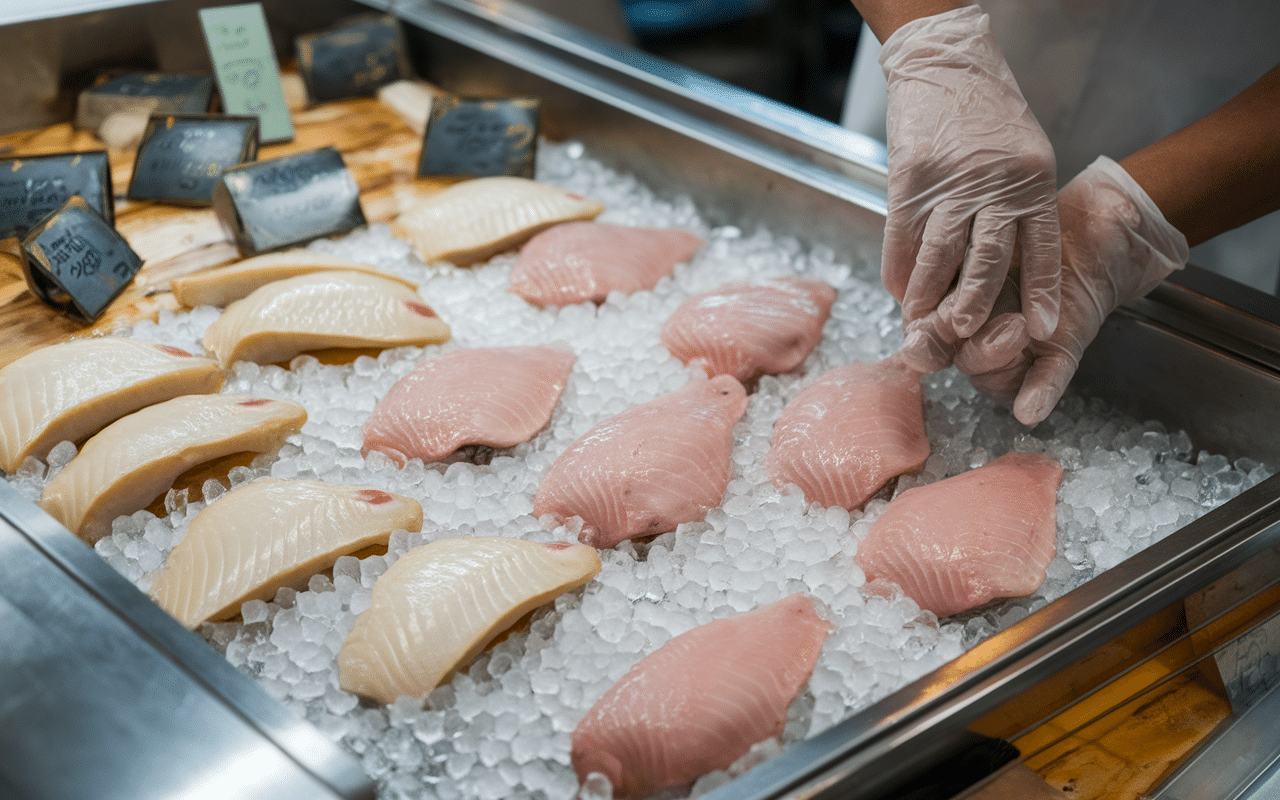 Étals filets poisson sans arête marché frais