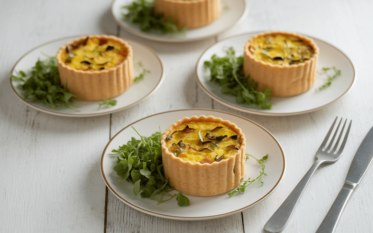 part de quiche aux legume sans pate avec salade et fromage végétal