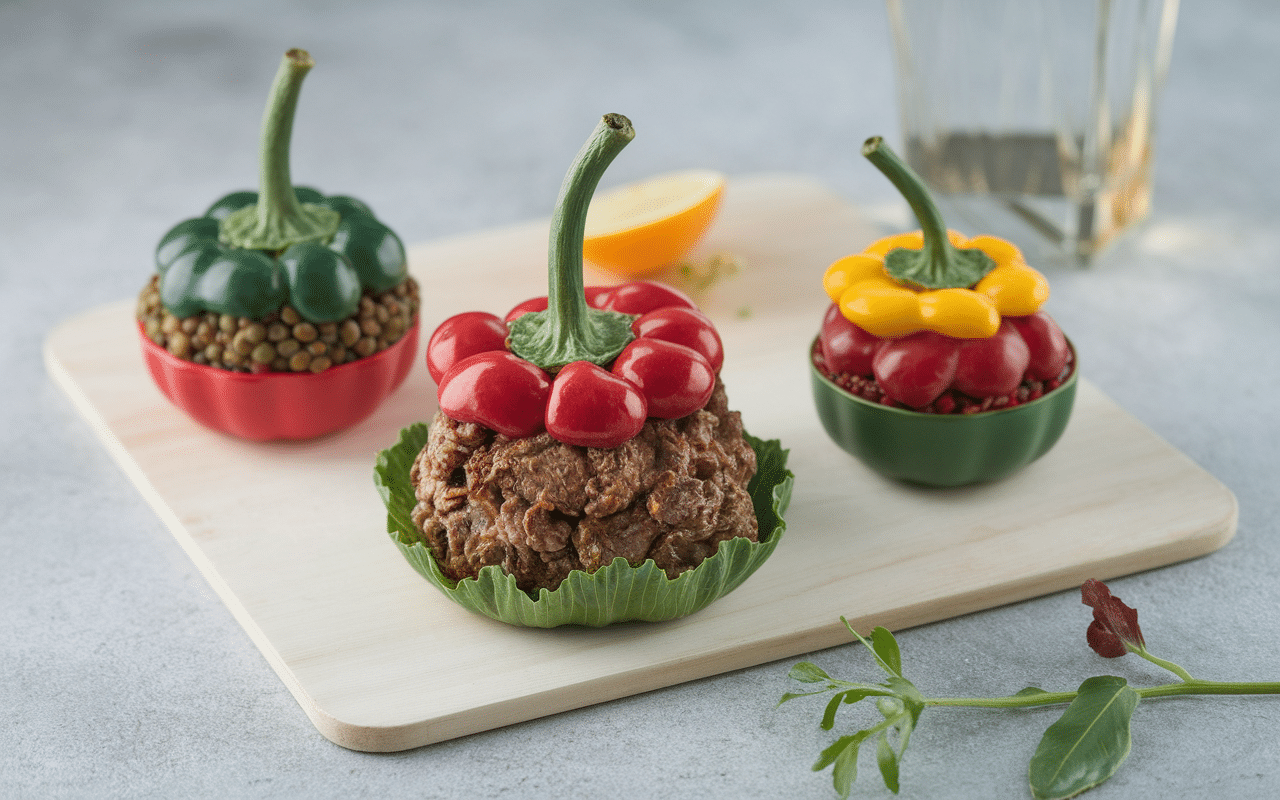 Recette poivrons farcis trois variantes sur planche