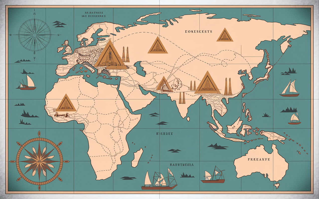 Carte routes du samboussa Asie Afrique