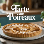 tarte poireaux dorée sur table rustique