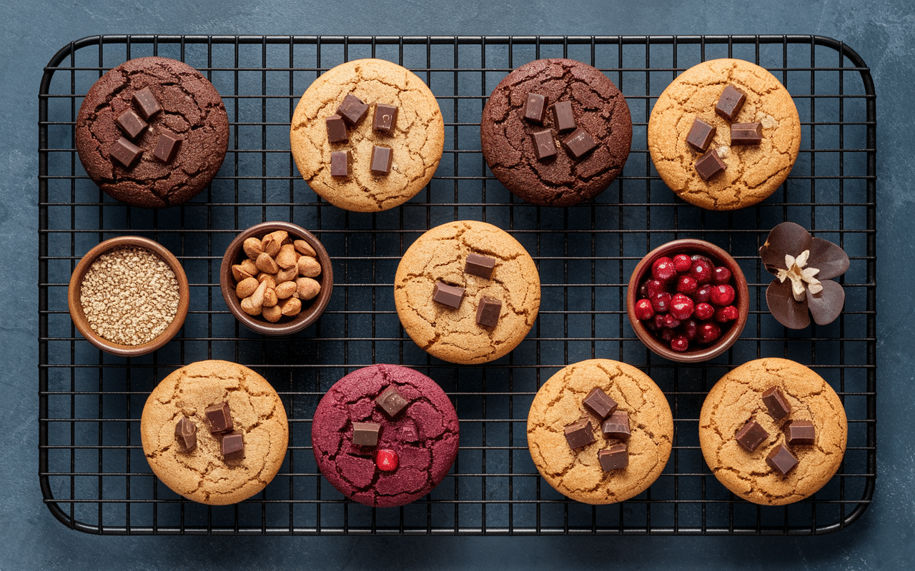 Différents cookies beurre de cacahuète sur grille