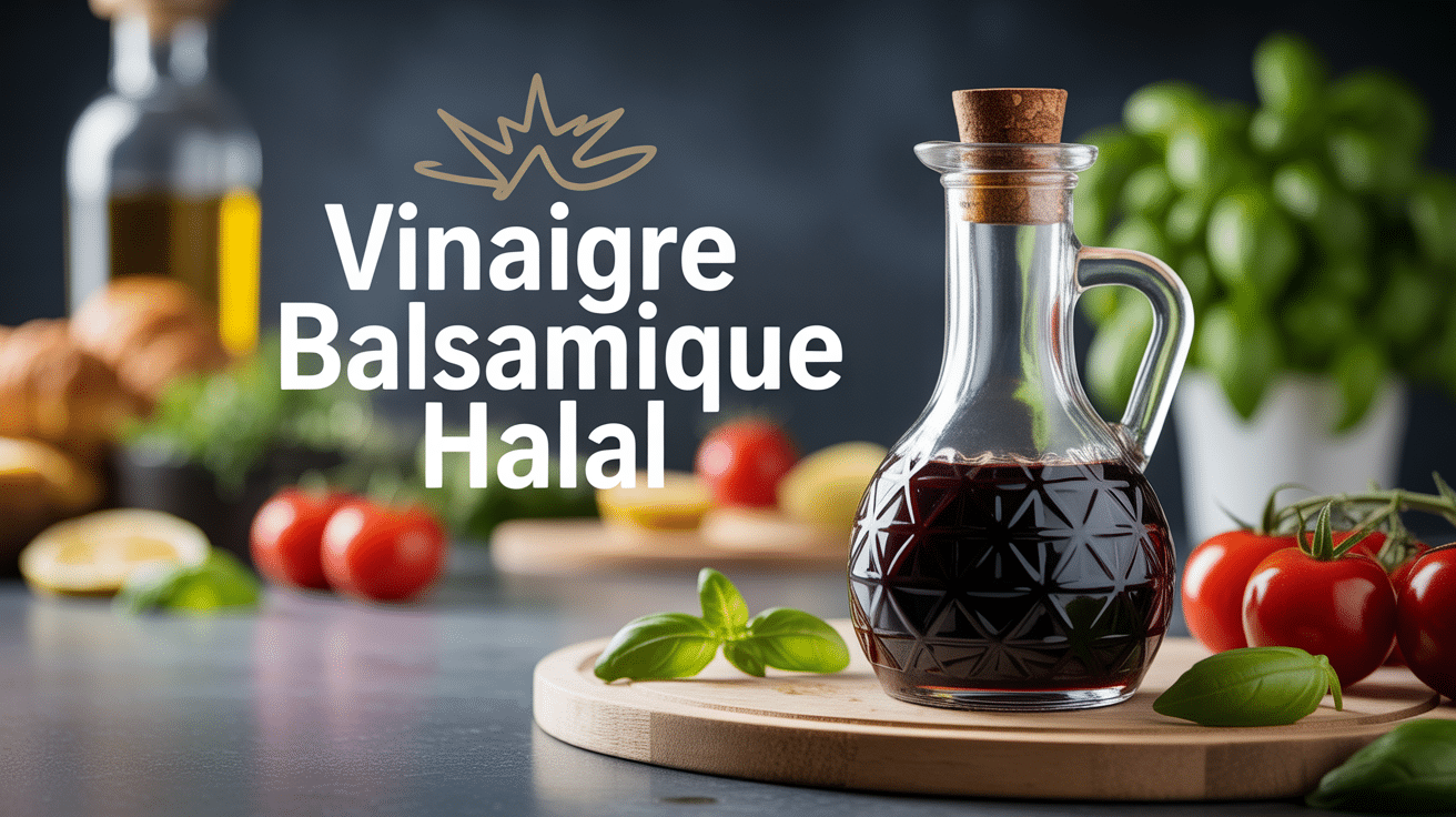 Vinaigre balsamique halal bouteille sur table cuisine moderne