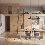 Illustration d’un petit loft optimisé avec mezzanine et verrière