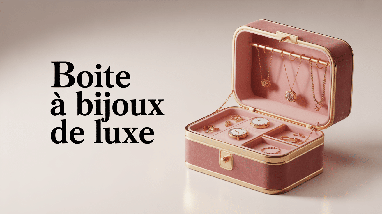 boîte à bijoux luxe ouverte cuir et bois, intérieur velours