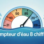 comment lire un compteur d'eau à 8 chiffres, vue du compteur et unités