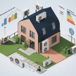 Illustration isométrique fujitsu climatisation maison et pro