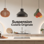 Illustration de suspension cuisine originale au-dessus d’un îlot