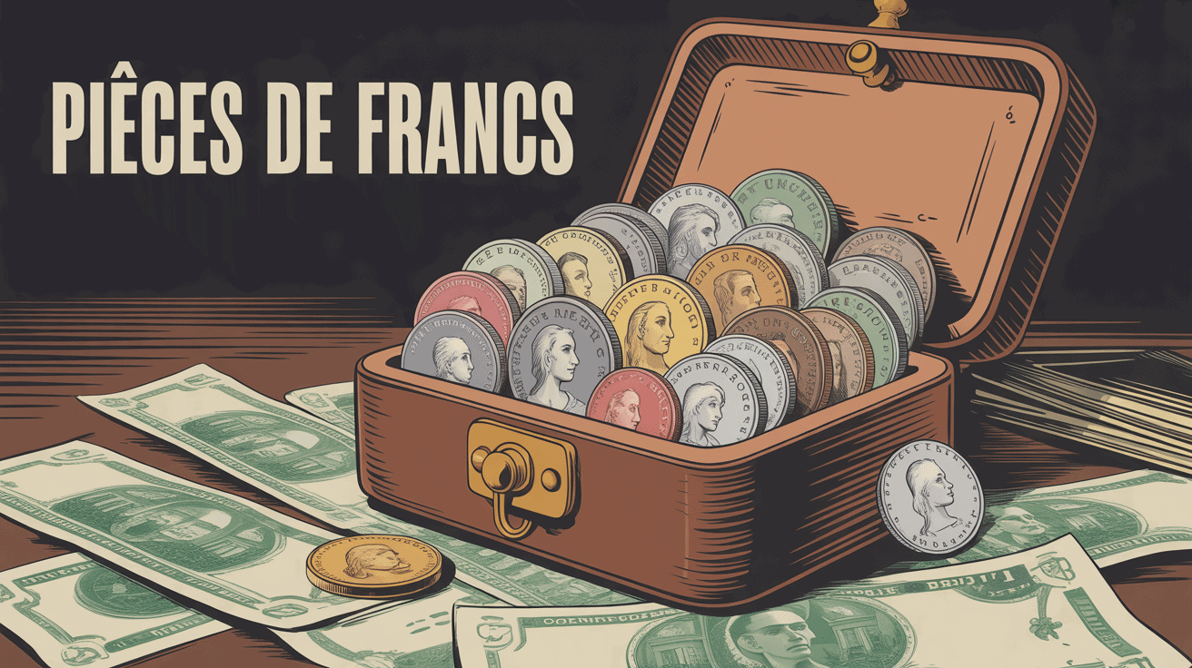 boîte remplie de pièces de francs variées