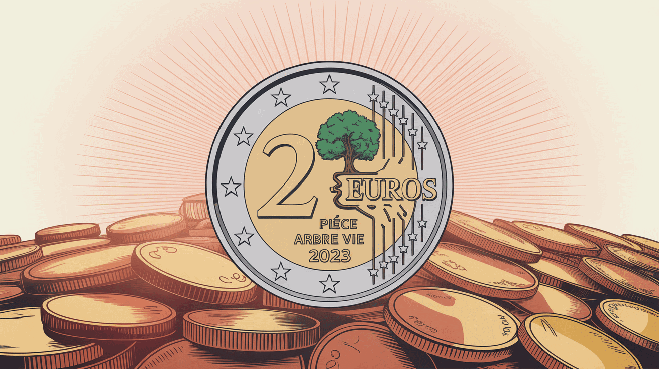 valeur pièce 2 euros arbre de vie 2023 illustration numismatique moderne