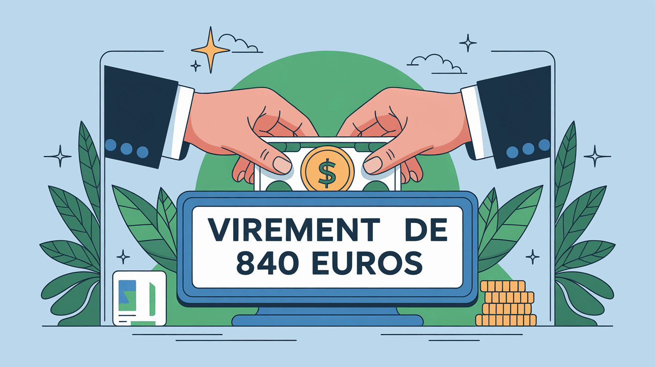 illustration virement 840 euros écran bancaire modernes