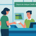 Processus dépôt de chèque Crédit Agricole agence moderne