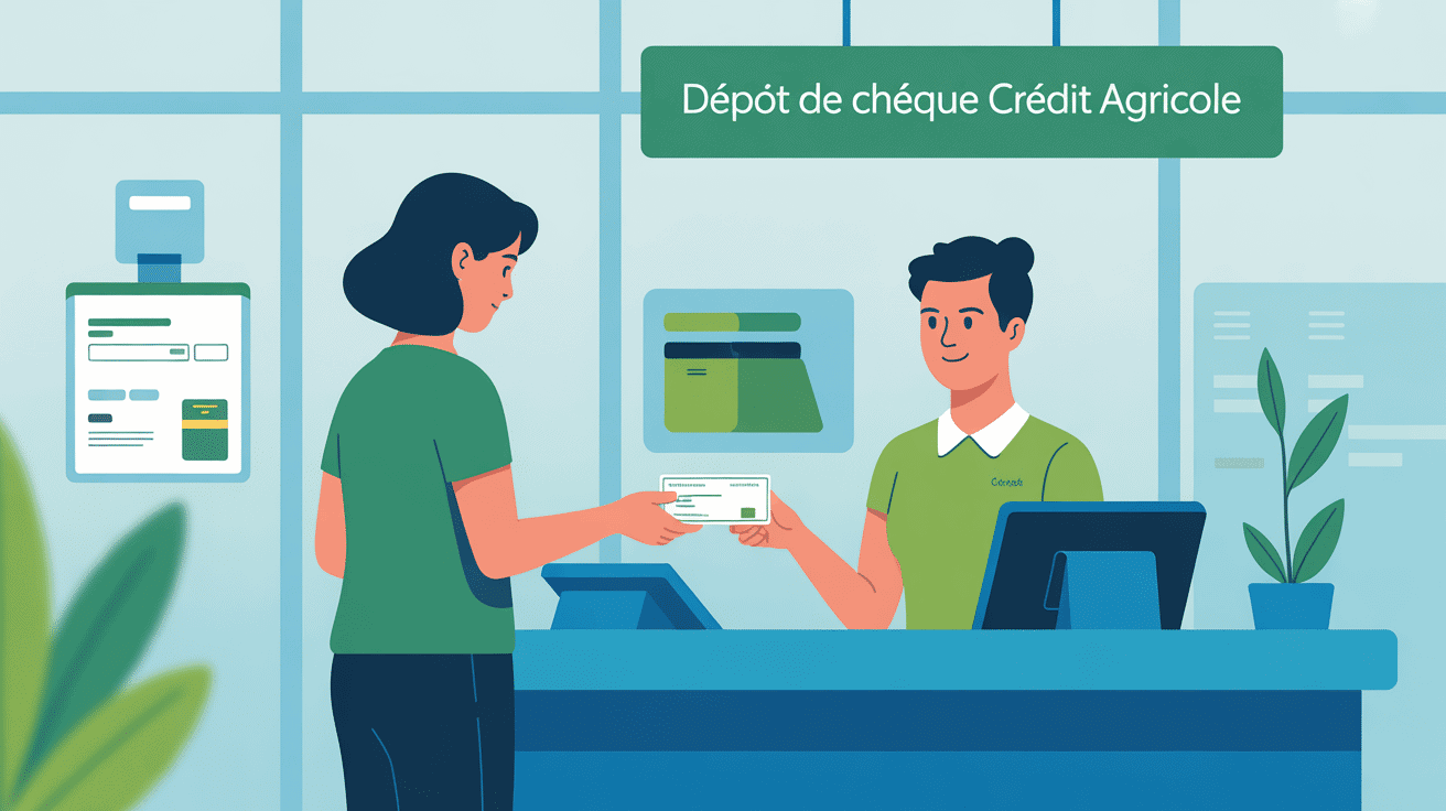 Processus dépôt de chèque Crédit Agricole agence moderne