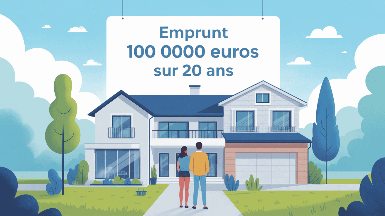 emprunt 100 000 euros sur 20 ans mensualité famille maison illustration