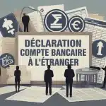 illustration déclaration compte bancaire à l'étranger avec banques et documents fiscaux