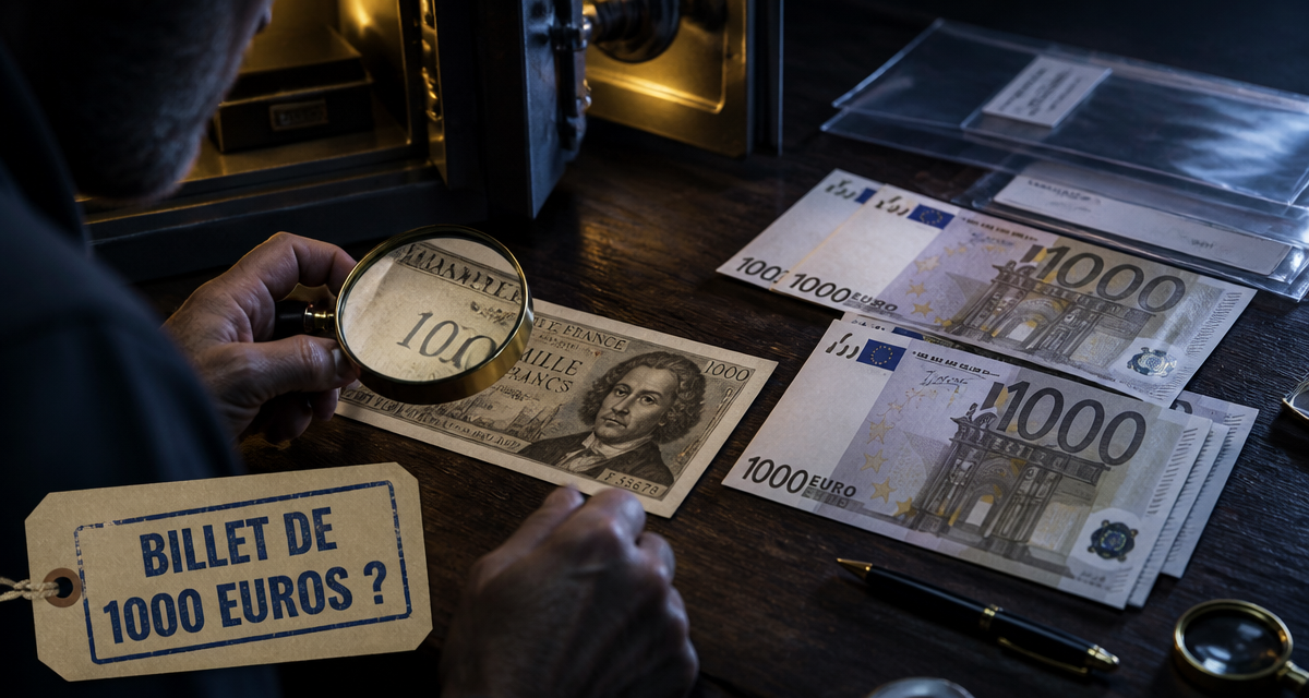 billets 1000 euros sur table avec collectionneur