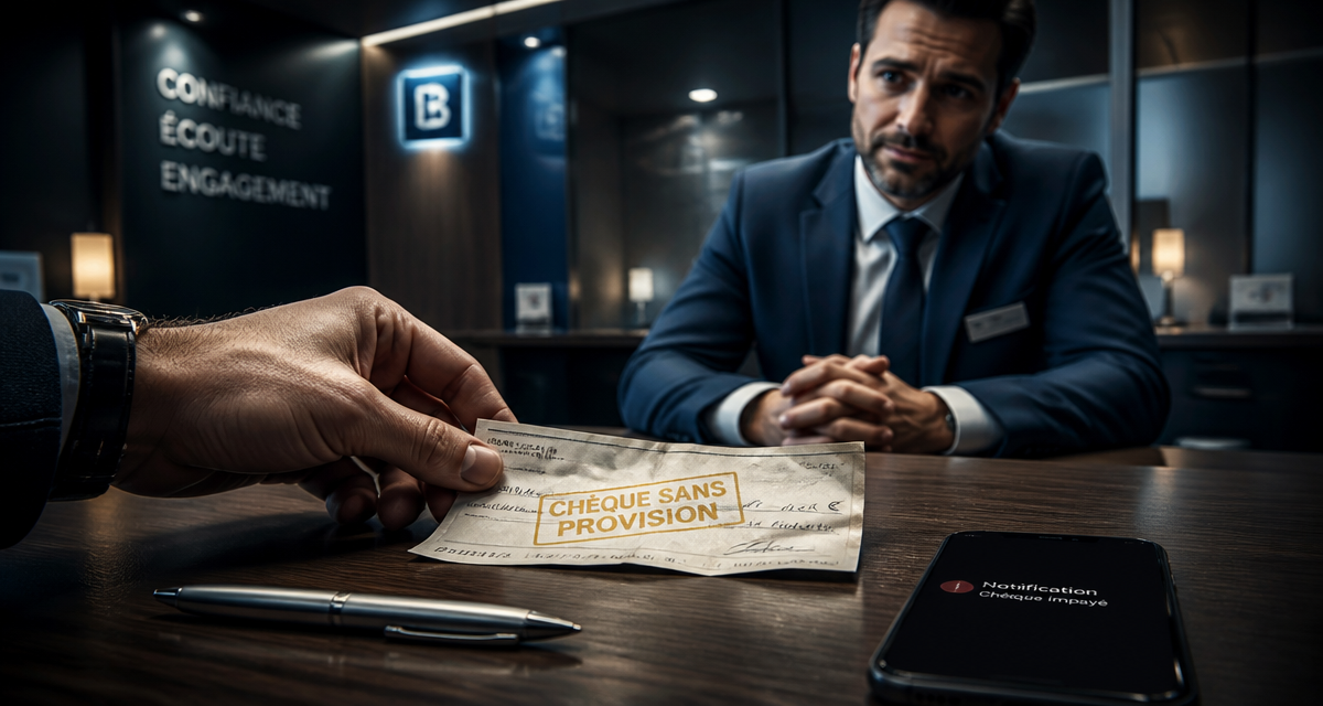 nouvelle loi sur les chèques impayés, main remet chèque froissé à la banque