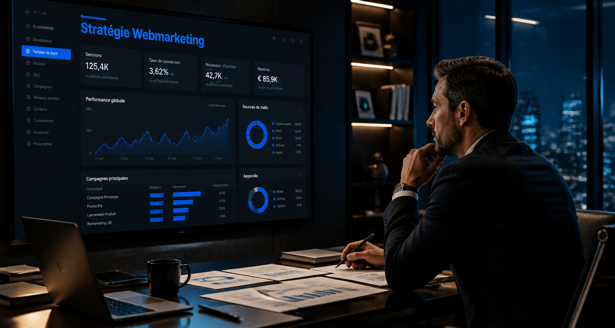 Webmarketing dashboard dans un bureau moderne