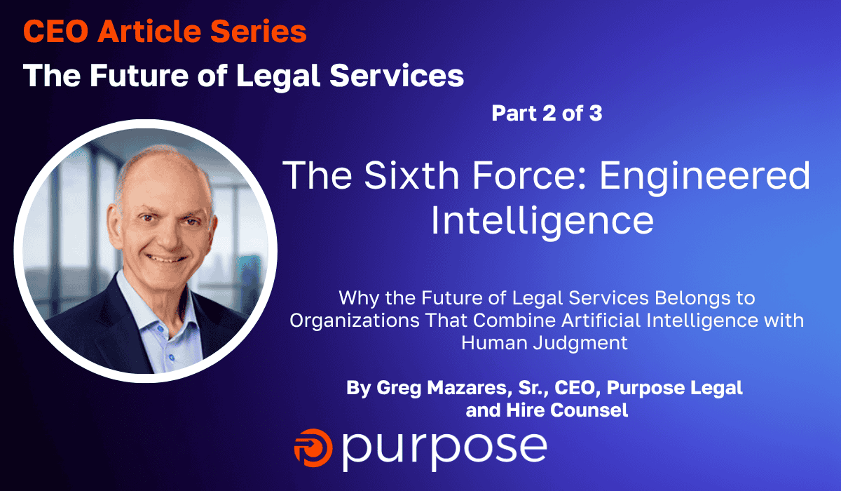 Professional headshot of Greg Mazares, Sr., CEO of Purpose Legal, for 'The Sixth Force' article.