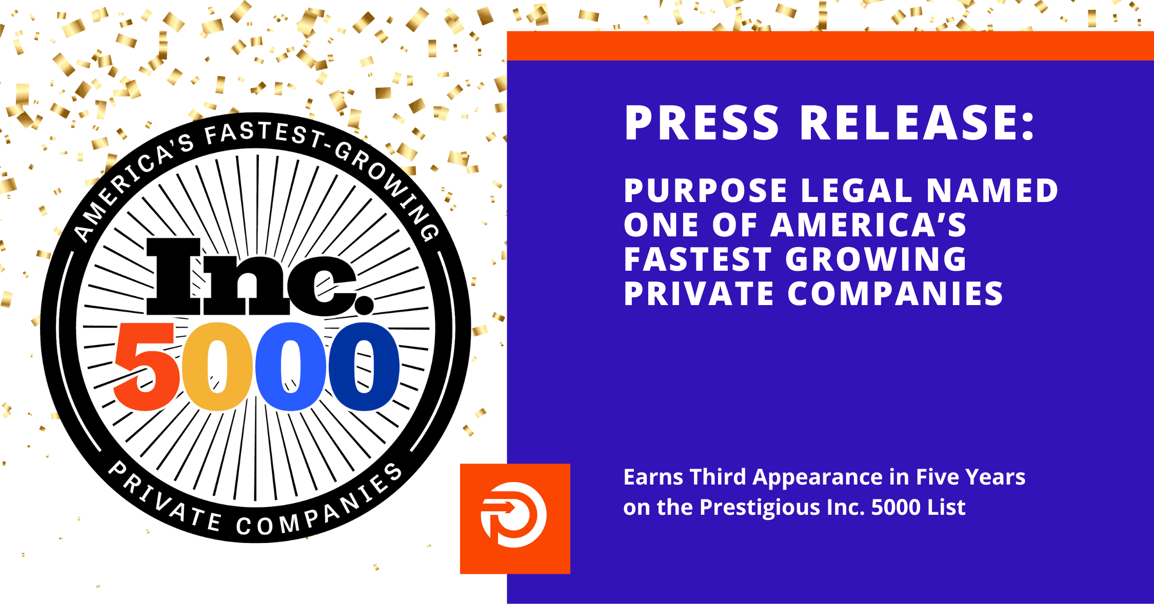 Purpose Legal named lands on the Inc.5000 list for the third time