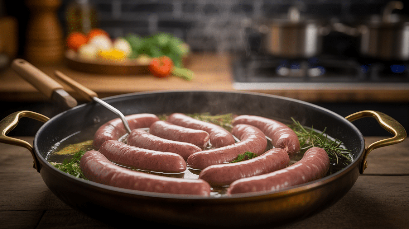 cuisson saucisse de francfort dans une casserole vapeur