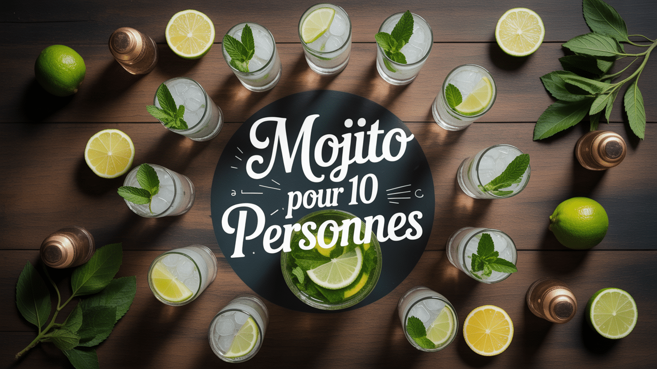Recette mojito pour 10 personnes en pichet entouré de verres