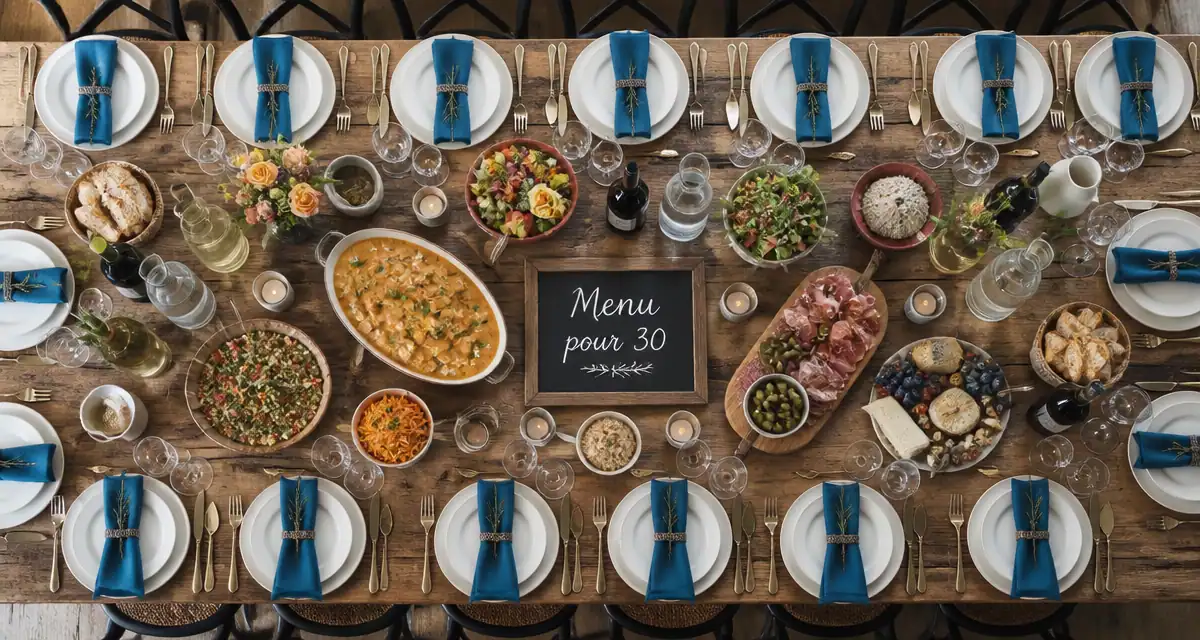 repas pour 30 personnes table dressée réception