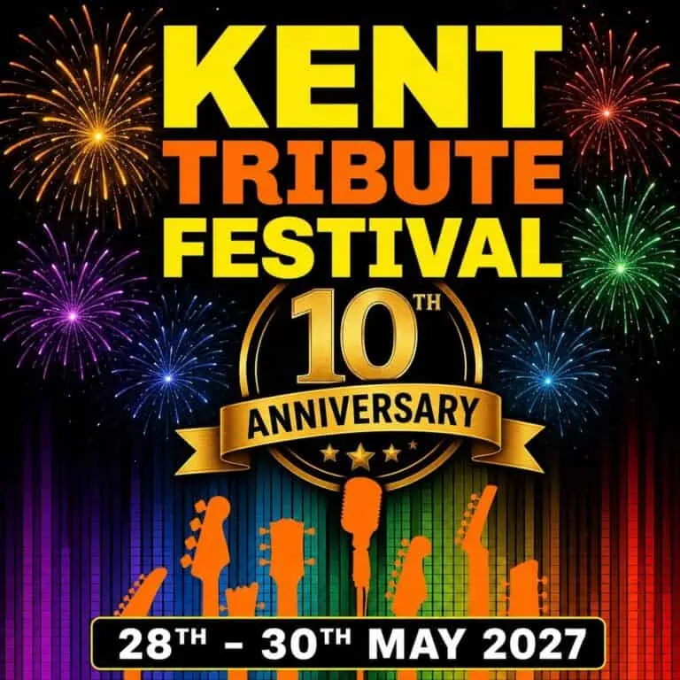 Kent Tribute Festival 10th anniversary with fireworks and musical instruments.