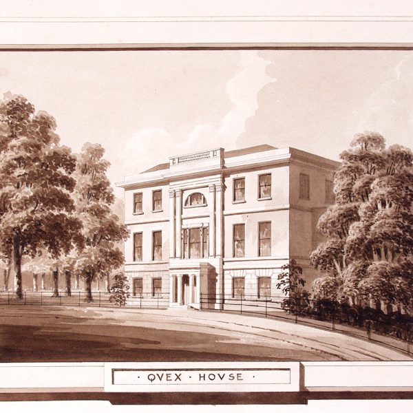 Sepia-toned illustration of Queen's House at Quex Park, Kent.