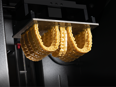 Nine dental models printed on the PRO 20’s build platform using force feedback technology